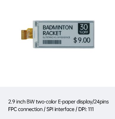 Dobra cena. 2,9-calowy czarno-biały wyświetlacz E Ink z interfejsem SPI do inteligentnych etykiet ESL i handlu detalicznego w Internecie